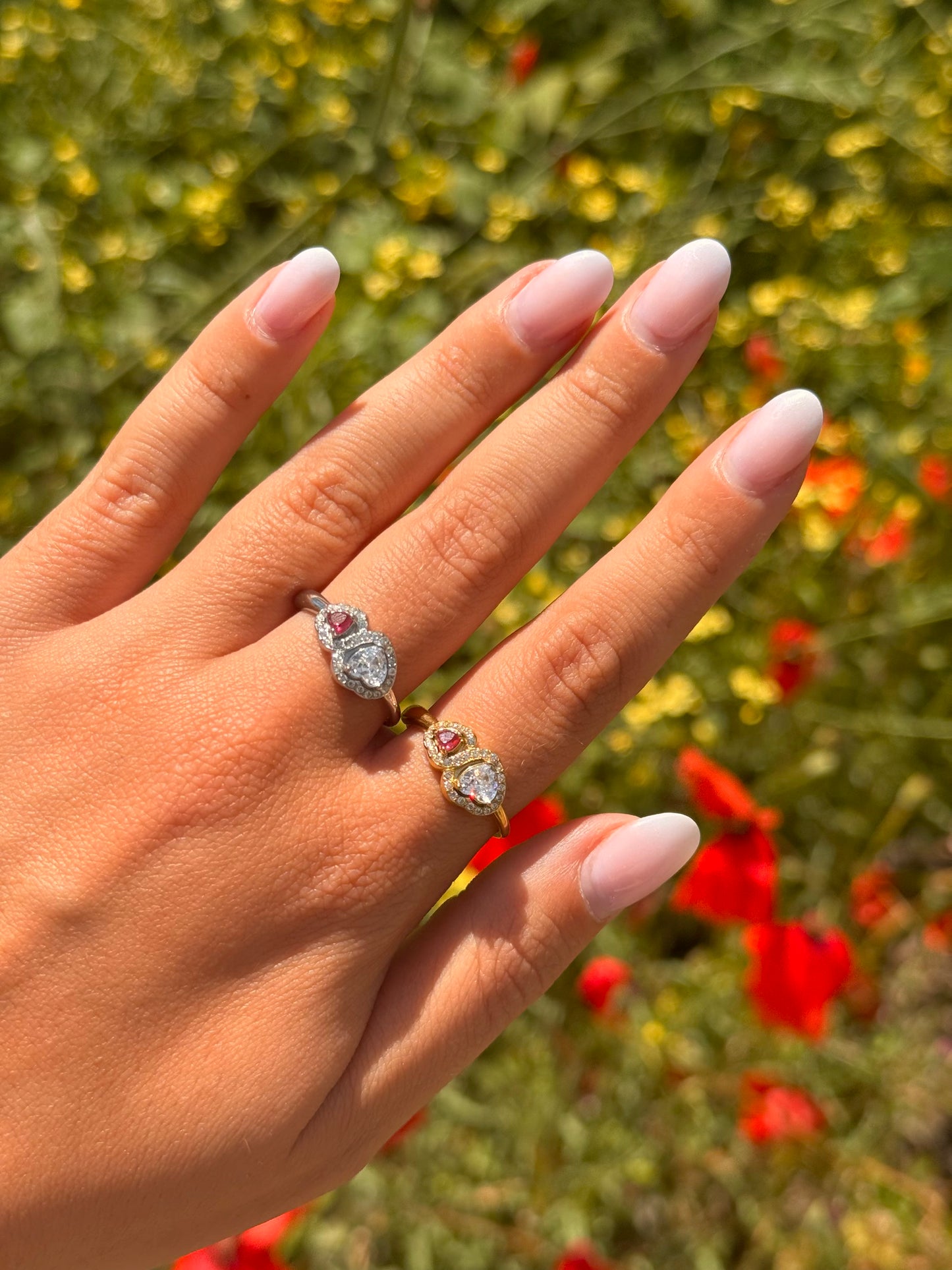 Anello Doppio Cuore Strass