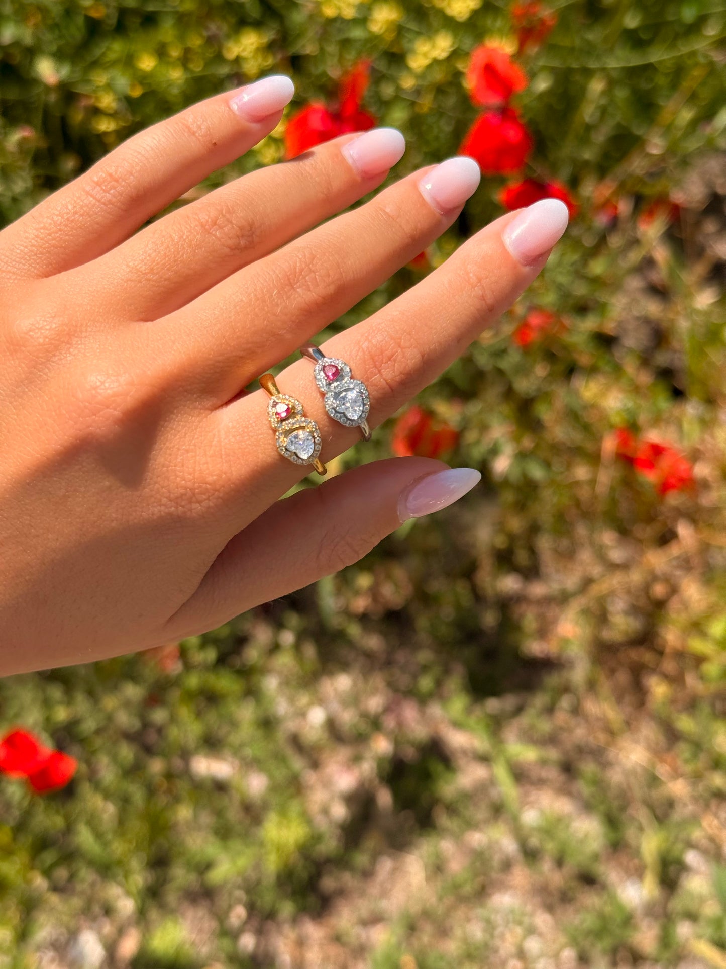 Anello Doppio Cuore Strass