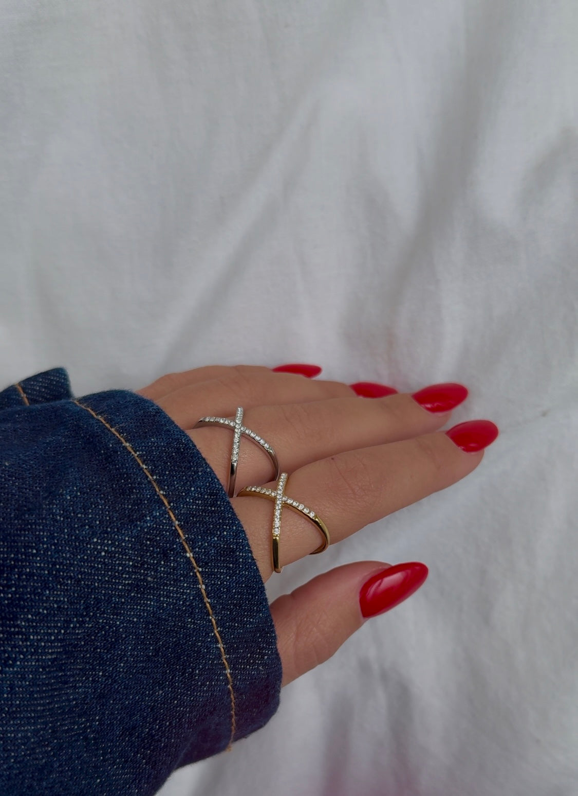 Anello Incrocio Strass