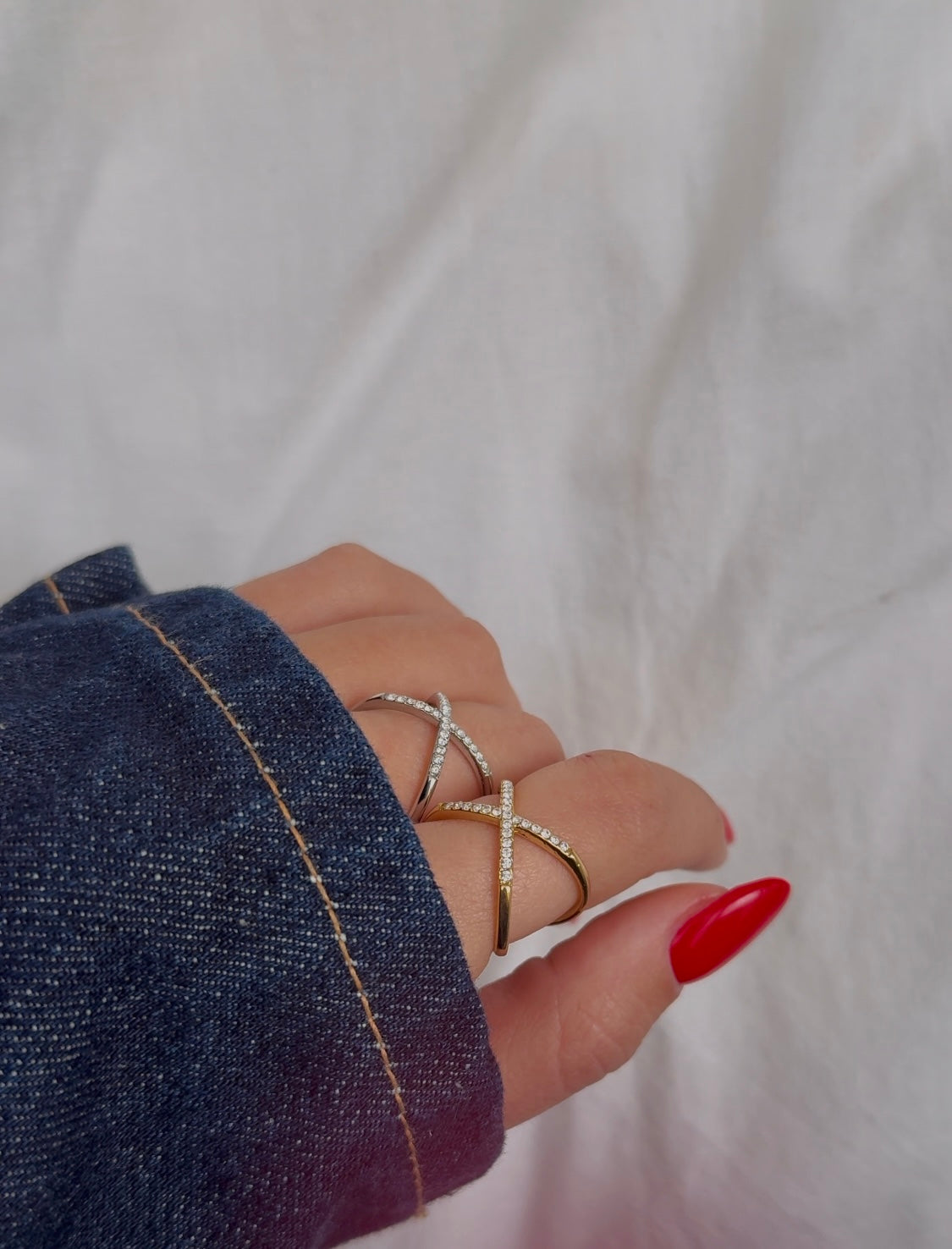 Anello Incrocio Strass