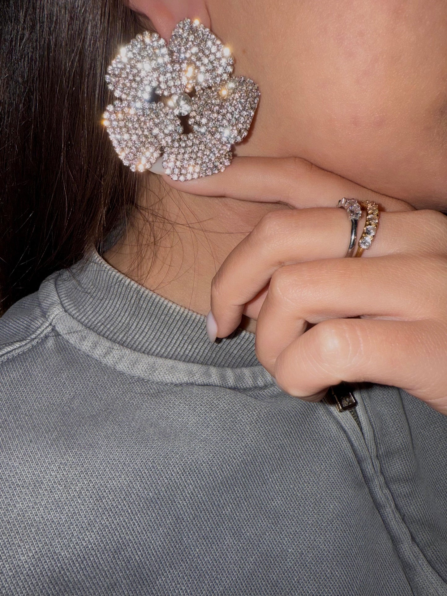 Orecchini Fiore Strass Big