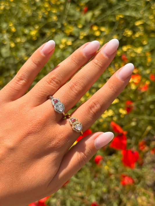 Anello Doppio Cuore Strass
